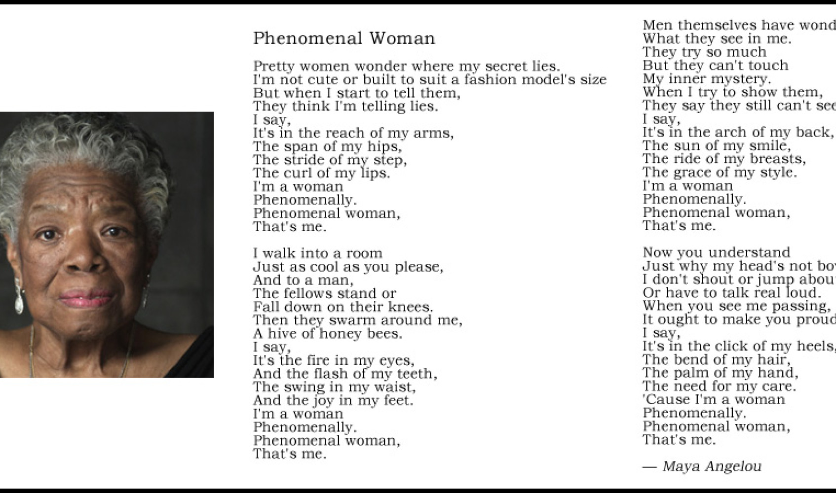 Dr. Maya Angelou Phenomenal Woman